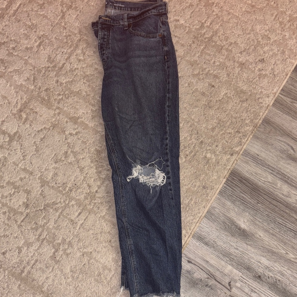 Old Navy Dark Blue Distressed Straight Leg Jeans